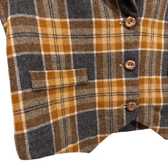 Handmade Plaid Wool Vest Size M‎ Crop Academia Blokecore College Preppy Mustard - Picture 3 of 8